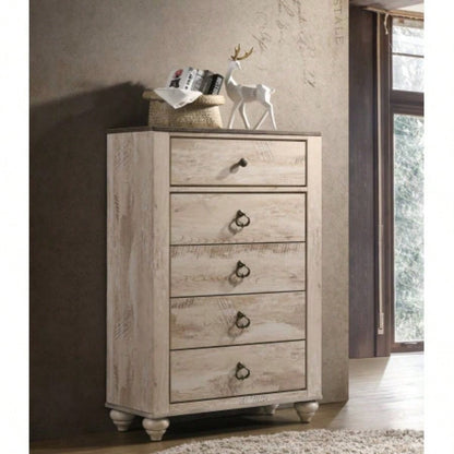Imerland Contemporary Patched Wood Top 5 - drawer Chest, White Wash