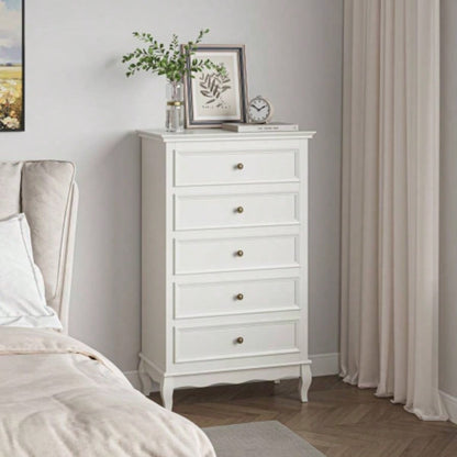 5 Drawer Dresser Bedroom, Modern Storage Closet Cabinet Organizerwith Solid Wood and Painted - White