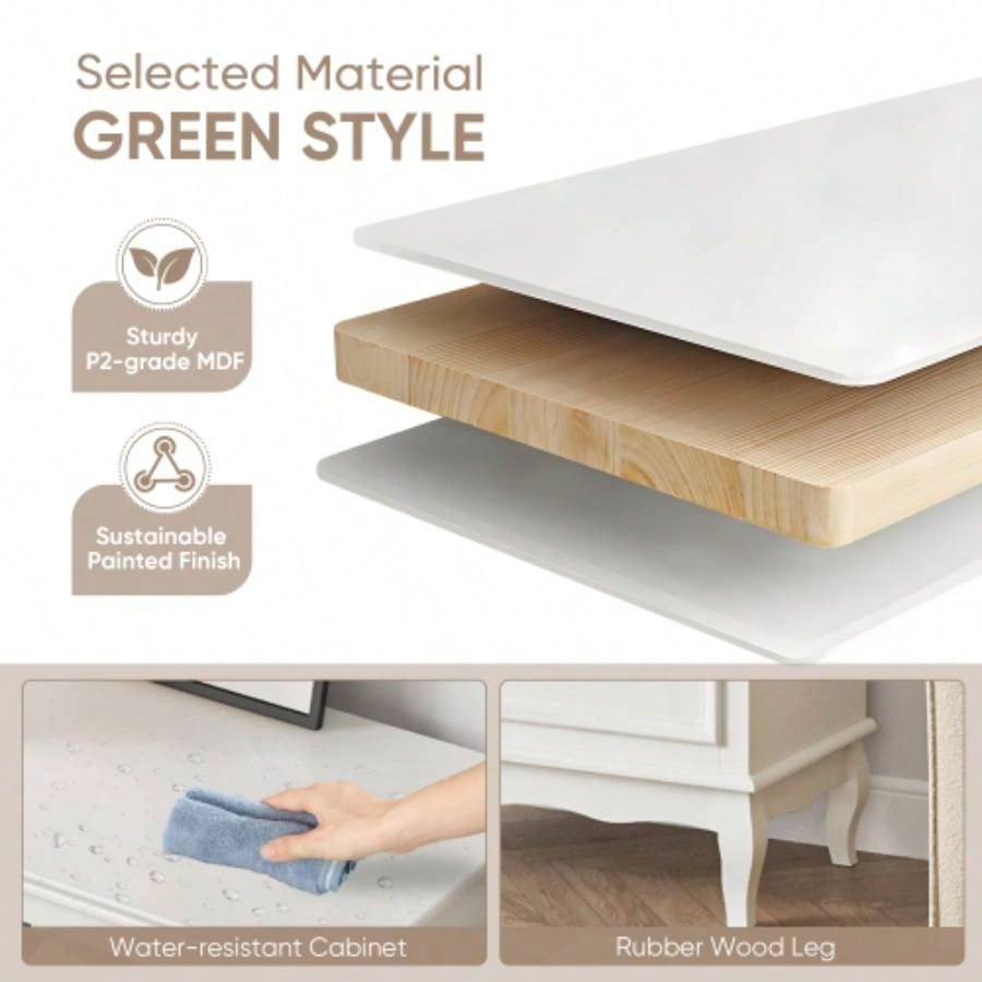 5 Drawer Dresser Bedroom, Modern Storage Closet Cabinet Organizerwith Solid Wood and Painted - White