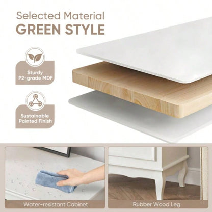5 Drawer Dresser Bedroom, Modern Storage Closet Cabinet Organizerwith Solid Wood and Painted - White