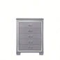 1pc Modern Five Drawer Tall Chest Mirror Accents Hardware Faux Accent Silver