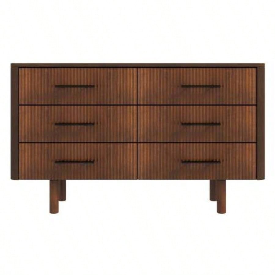 Logan Mid Modern Walnut Dresser with 6 Drawers Ample Storage in Solid Wood 33.1Hx 55.9x 17. D