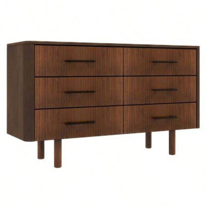 Logan Mid Modern Walnut Dresser with 6 Drawers Ample Storage in Solid Wood 33.1Hx 55.9x 17. D
