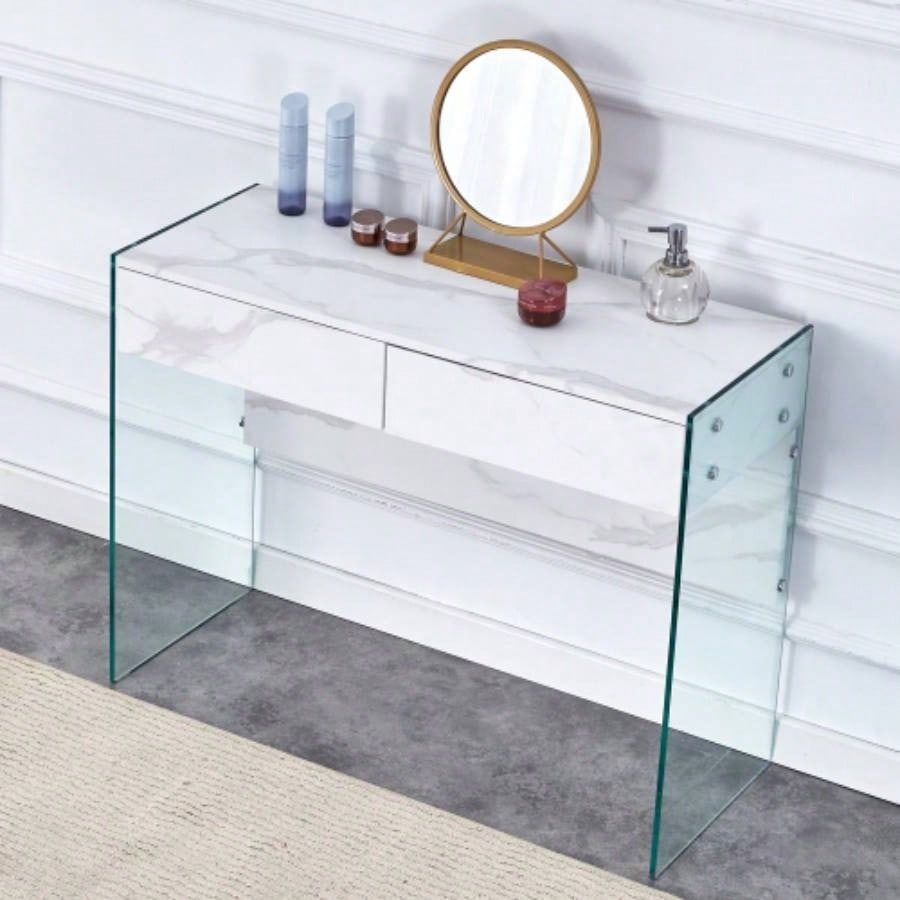 White MDF minimalist dresser, desk, desktop computer desk, with double drawer storage space, simple home, various styles of home environment. W1151P183696