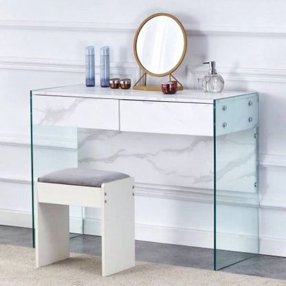 White MDF minimalist dresser, desk, desktop computer desk, with double drawer storage space, simple home, various styles of home environment. W1151P183696