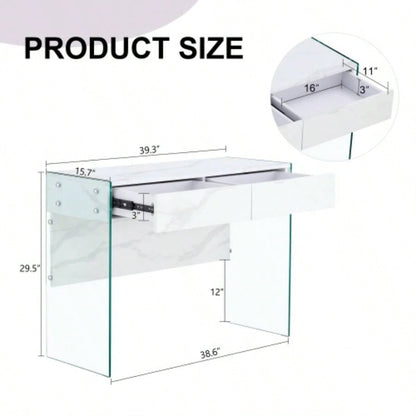 White MDF minimalist dresser, desk, desktop computer desk, with double drawer storage space, simple home, various styles of home environment. W1151P183696