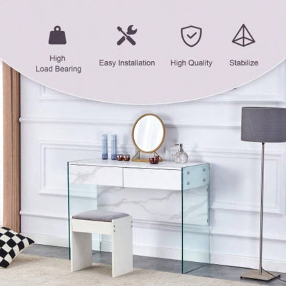 White MDF minimalist dresser, desk, desktop computer desk, with double drawer storage space, simple home, various styles of home environment. W1151P183696