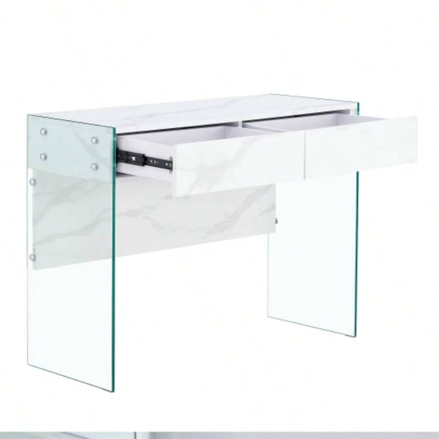 White MDF minimalist dresser, desk, desktop computer desk, with double drawer storage space, simple home, various styles of home environment. W1151P183696