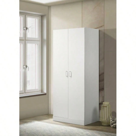 Michael 29.5 White Double Door Wardrobe Cabinet Armoire with Shelf and Hanging Rod