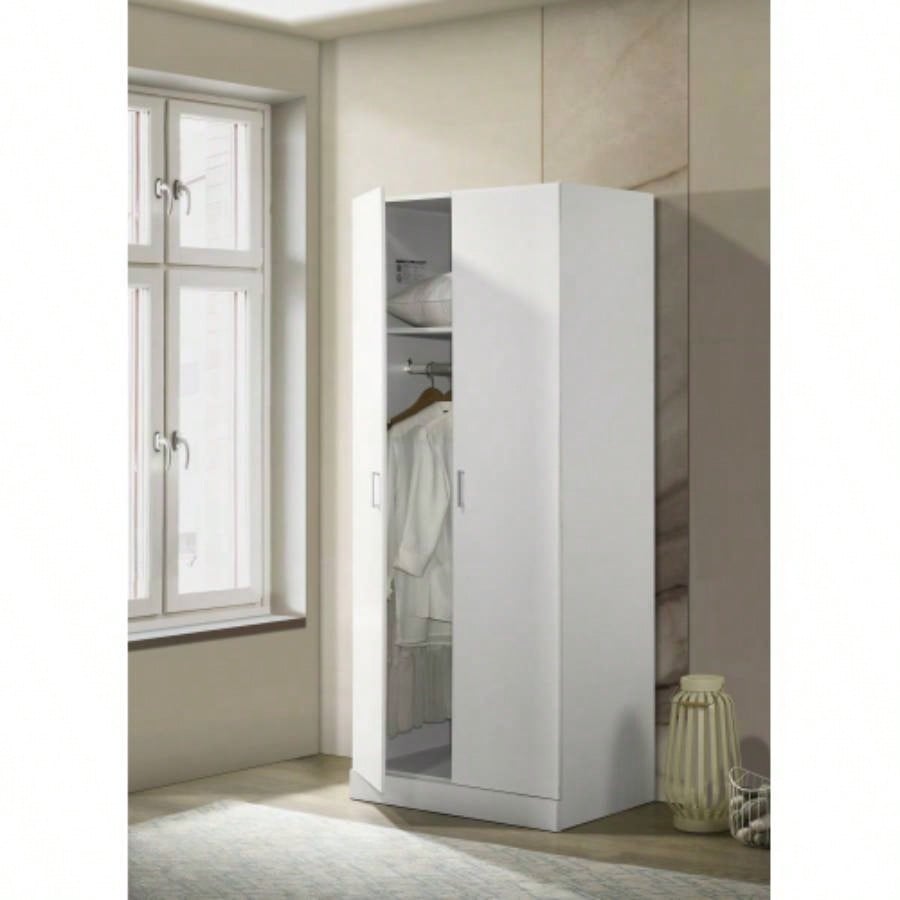 Michael 29.5 White Double Door Wardrobe Cabinet Armoire with Shelf and Hanging Rod