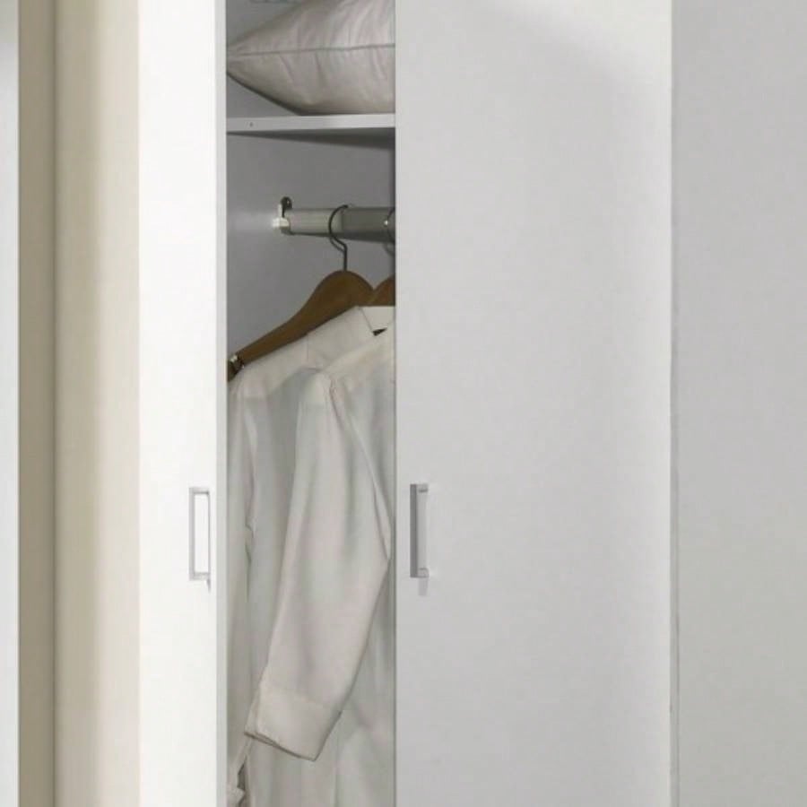 Michael 29.5 White Double Door Wardrobe Cabinet Armoire with Shelf and Hanging Rod