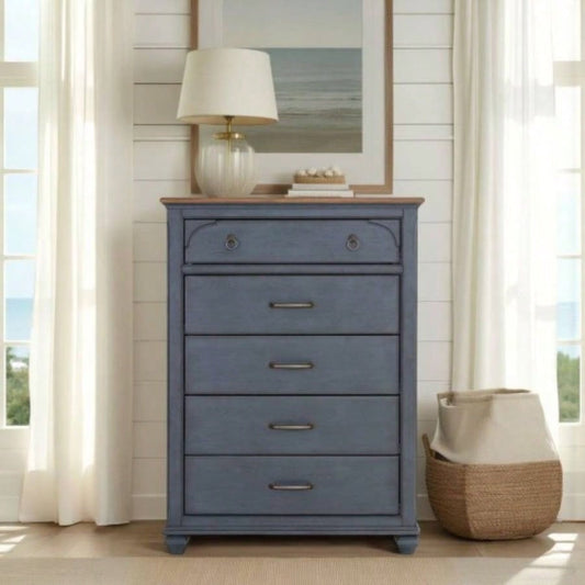 5 - Drawer Chest, No Assembly Required, Corduroy Blue