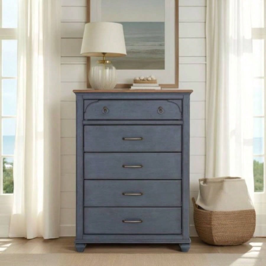 5 - Drawer Chest, No Assembly Required, Corduroy Blue