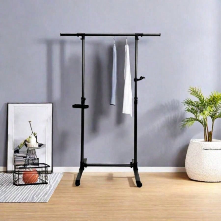 Short Clothing Racks Hanging Clothes with Bottom Shelves and Wheels Heavy Duty Rolling Clothes Rack Kids Clothing Rack Adult Coat, Closet, Wardrobe - Black