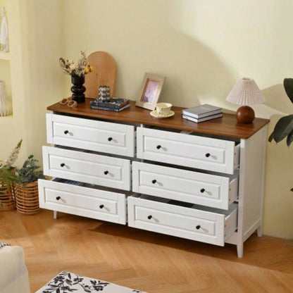 White Dresser Bedroom, 6 Drawer Dresser with Wide Drawer and Metal Handles, White Dresser, Wood Dressers Chests of Drawers Hallway, Entryway.