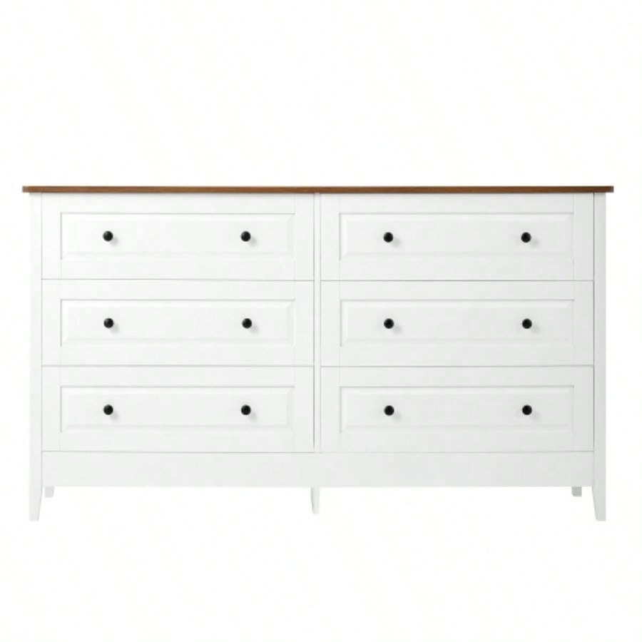 White Dresser Bedroom, 6 Drawer Dresser with Wide Drawer and Metal Handles, White Dresser, Wood Dressers Chests of Drawers Hallway, Entryway.