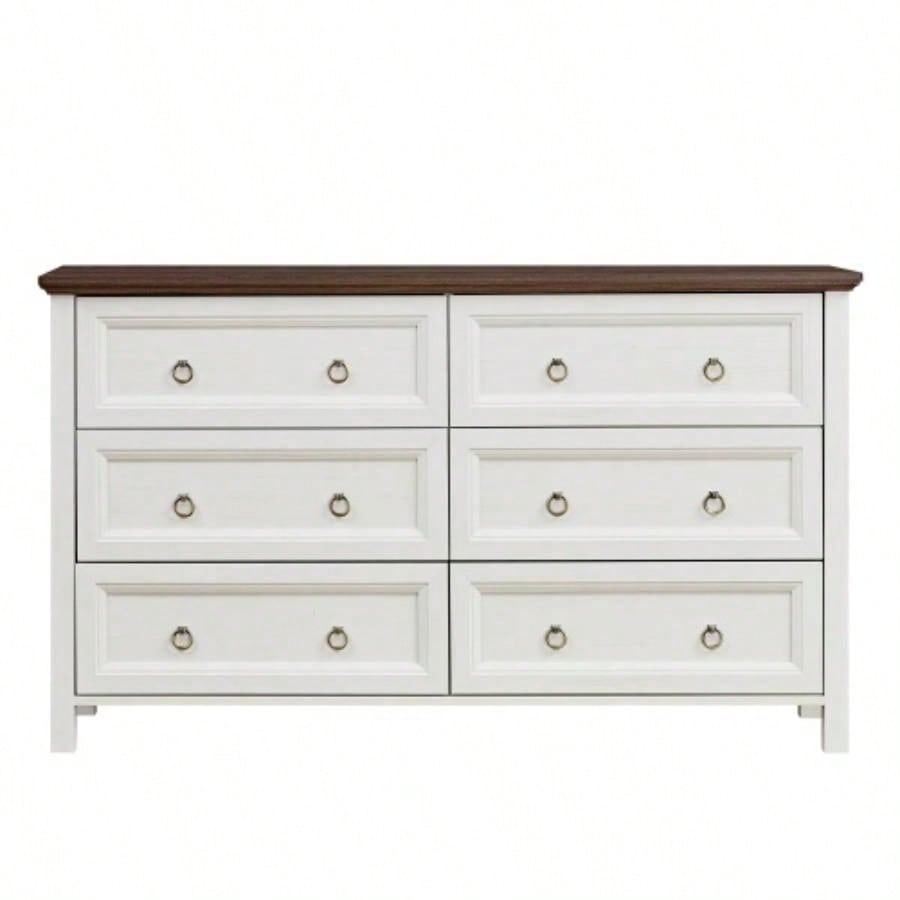 Farmhouse 6 Drawers Dresser Bedroom, Wood Rustic Wide Chest of Drawers, Storage Dressers Organizer Bedroom, Living Room, Hallway