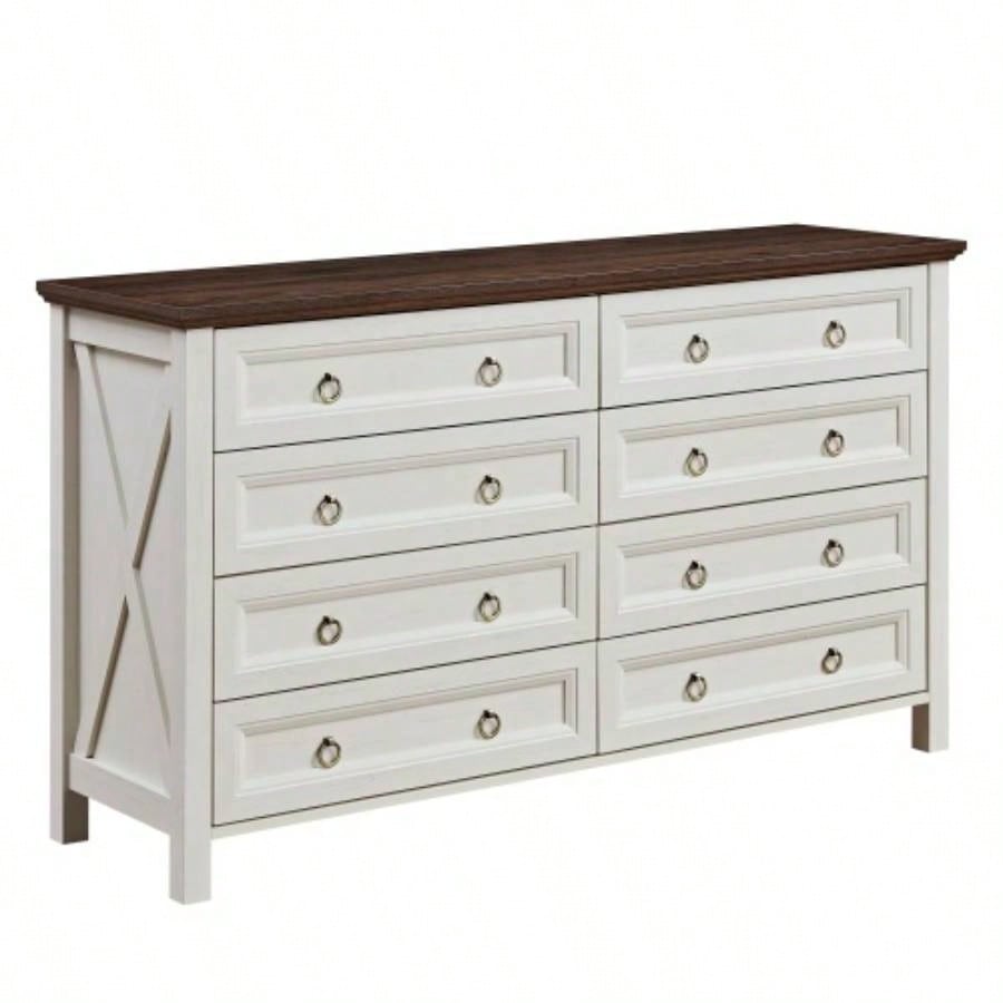 Farmhouse 8 Drawers Dresser Chests Bedroom, Wood Rustic Tall Chest of Drawers, Dressers Organizer Bedroom, Living Room, Hallway