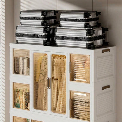 Portable Wardrobe Closet Storage Organizer Clothes, Clothes Dresser, 12 Magnetic Doors - 12 Cubes 2 Hanging Rod, 16 pcs hangers, Wardrobe Storage Cabinet, White