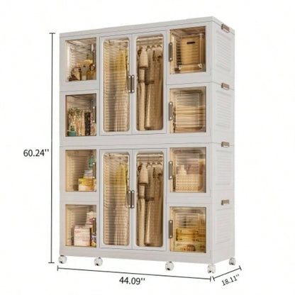 Portable Wardrobe Closet Storage Organizer Clothes, Clothes Dresser, 12 Magnetic Doors - 12 Cubes 2 Hanging Rod, 16 pcs hangers, Wardrobe Storage Cabinet, White