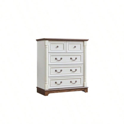 Farmhouse Style 5 Drawer Dresser Chest with Base Wooden Rustic Chest of Drawers, Storage Dresser Organizer Bedroom, Living Room, Beautiful Sturdy and Durable
