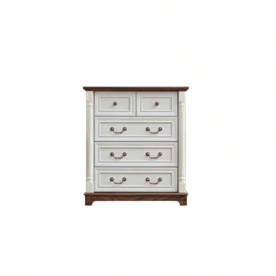 Farmhouse Style 5 Drawer Dresser Chest with Base Wooden Rustic Chest of Drawers, Storage Dresser Organizer Bedroom, Living Room, Beautiful Sturdy and Durable
