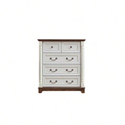 Farmhouse Style 5 Drawer Dresser Chest with Base Wooden Rustic Chest of Drawers, Storage Dresser Organizer Bedroom, Living Room, Beautiful Sturdy and Durable