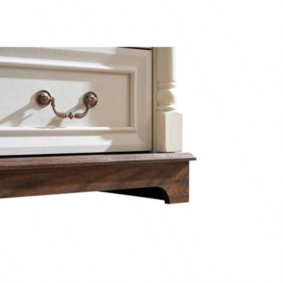 Farmhouse Style 5 Drawer Dresser Chest with Base Wooden Rustic Chest of Drawers, Storage Dresser Organizer Bedroom, Living Room, Beautiful Sturdy and Durable