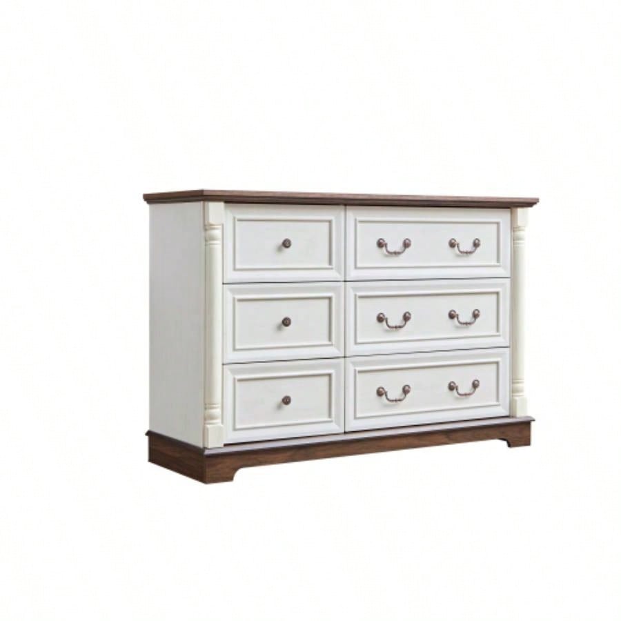 Farmhouse Style 6 Drawer Dresser Chest with Base Wooden Rustic Chest of Drawers, Storage Dresser Organizer Bedroom, Living Room, Beautiful Sturdy and Durable