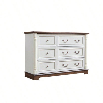 Farmhouse Style 6 Drawer Dresser Chest with Base Wooden Rustic Chest of Drawers, Storage Dresser Organizer Bedroom, Living Room, Beautiful Sturdy and Durable
