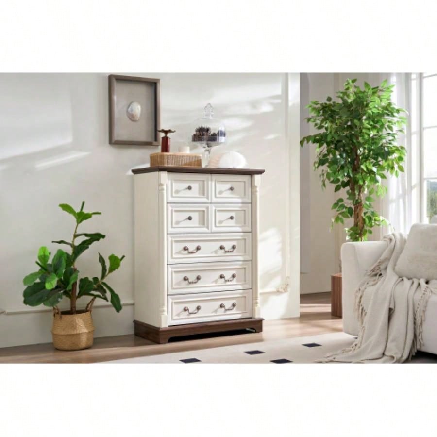 Drawer Dresser Chest Bedroom with Wooden Base and Riser Trim, Wooden Rustic Rustic Chest of Drawers, Storage Dresser Bedroom, Living Room