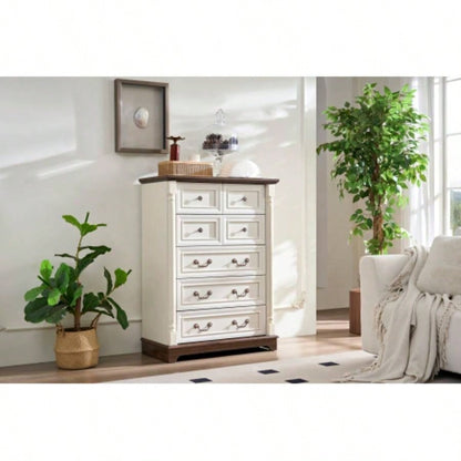 Drawer Dresser Chest Bedroom with Wooden Base and Riser Trim, Wooden Rustic Rustic Chest of Drawers, Storage Dresser Bedroom, Living Room