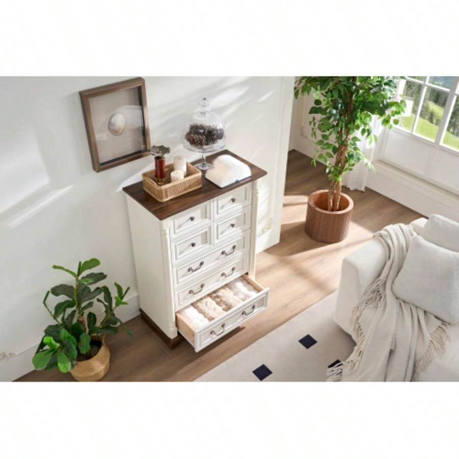 Drawer Dresser Chest Bedroom with Wooden Base and Riser Trim, Wooden Rustic Rustic Chest of Drawers, Storage Dresser Bedroom, Living Room