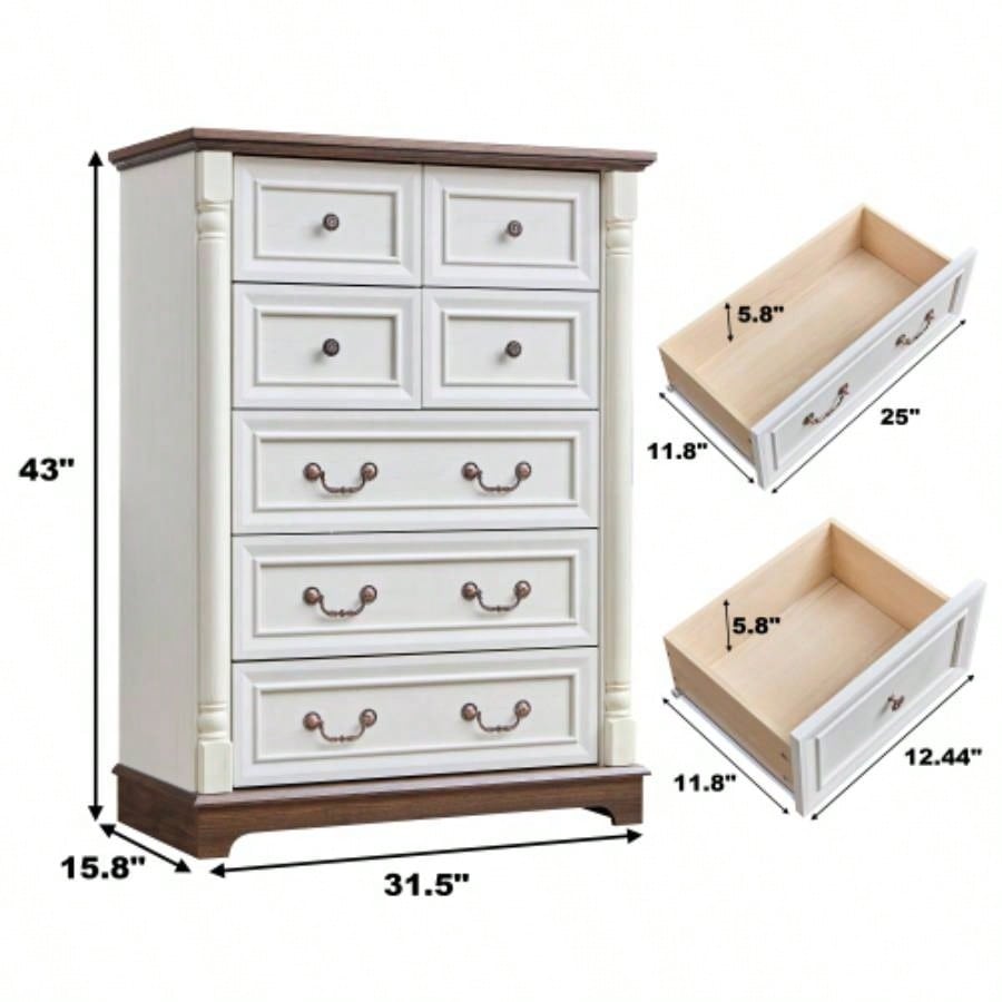 Drawer Dresser Chest Bedroom with Wooden Base and Riser Trim, Wooden Rustic Rustic Chest of Drawers, Storage Dresser Bedroom, Living Room