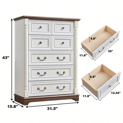 Drawer Dresser Chest Bedroom with Wooden Base and Riser Trim, Wooden Rustic Rustic Chest of Drawers, Storage Dresser Bedroom, Living Room