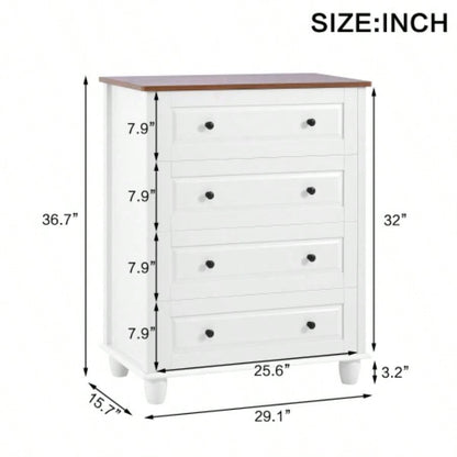 Modern Chest of Drawers, 4 Drawer Dresser, Tall Wood Storage Cabinet Living Room, Entryway, Hallway