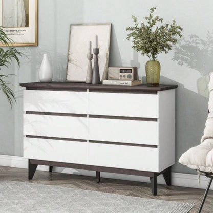 Wide size Drawer Storage Cabinet, 6 - drawer Chest of Drawers Bedroom Living Room, White Walnut color, 47.2x 15.74 Dx 30. H