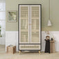 70.8 Tall Armoire Wardrobe Closet with 2 Rattan Doors 1 Drawer, Boho Wooden Clothes Storage Cabinet with Hanging Rod Bedroom, Natural+Black