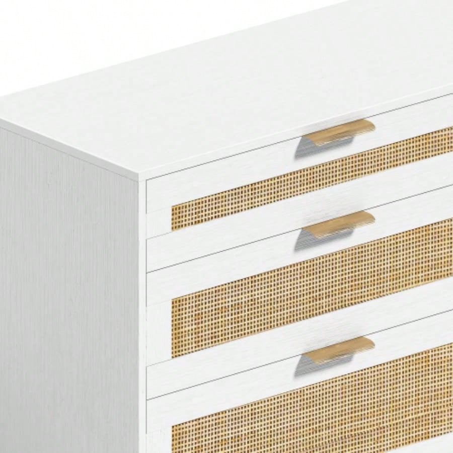 59 Rattan Dresser with Drawers, 6 Drawer Dresser Bedroom, Clothes Storage Cabinet Bedroom, Metal HandleWood Hallway, Living Room, Bedroom, White