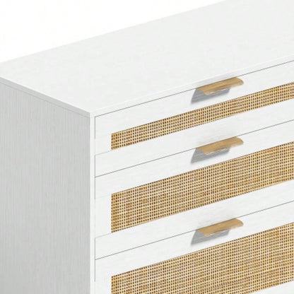 59 Rattan Dresser with Drawers, 6 Drawer Dresser Bedroom, Clothes Storage Cabinet Bedroom, Metal HandleWood Hallway, Living Room, Bedroom, White