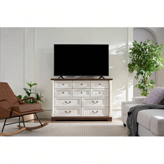 10 Drawer Dresser Chest Bedroom with Wooden Base and Riser Trim, Wooden Rustic Rustic Chest of Drawers, Storage Dresser Bedroom, Living Room