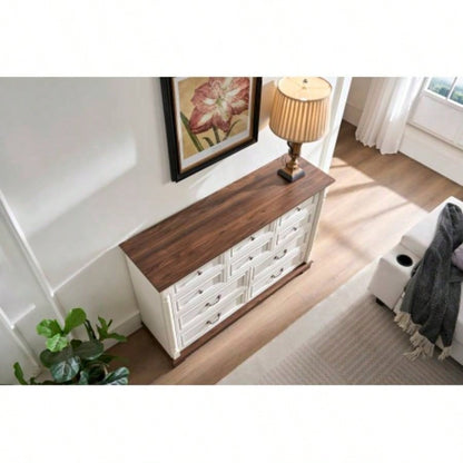 10 Drawer Dresser Chest Bedroom with Wooden Base and Riser Trim, Wooden Rustic Rustic Chest of Drawers, Storage Dresser Bedroom, Living Room