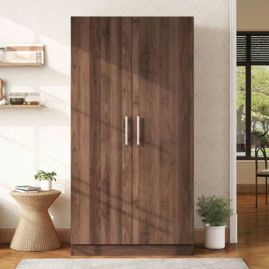 2 - Door Wooden Wardrobe Armoire with 3 Storage Shelves, Brown