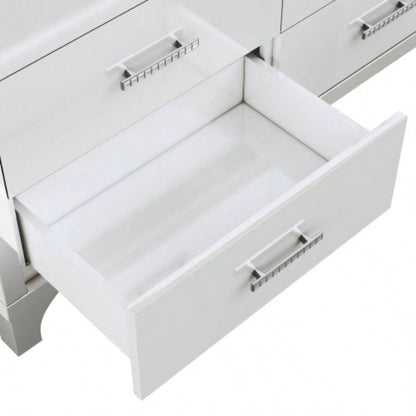 Elegant High Gloss Dresser with Metal Handle, Mirrored Storage Cabinet with 6 Drawers Bedroom, Living Room, White