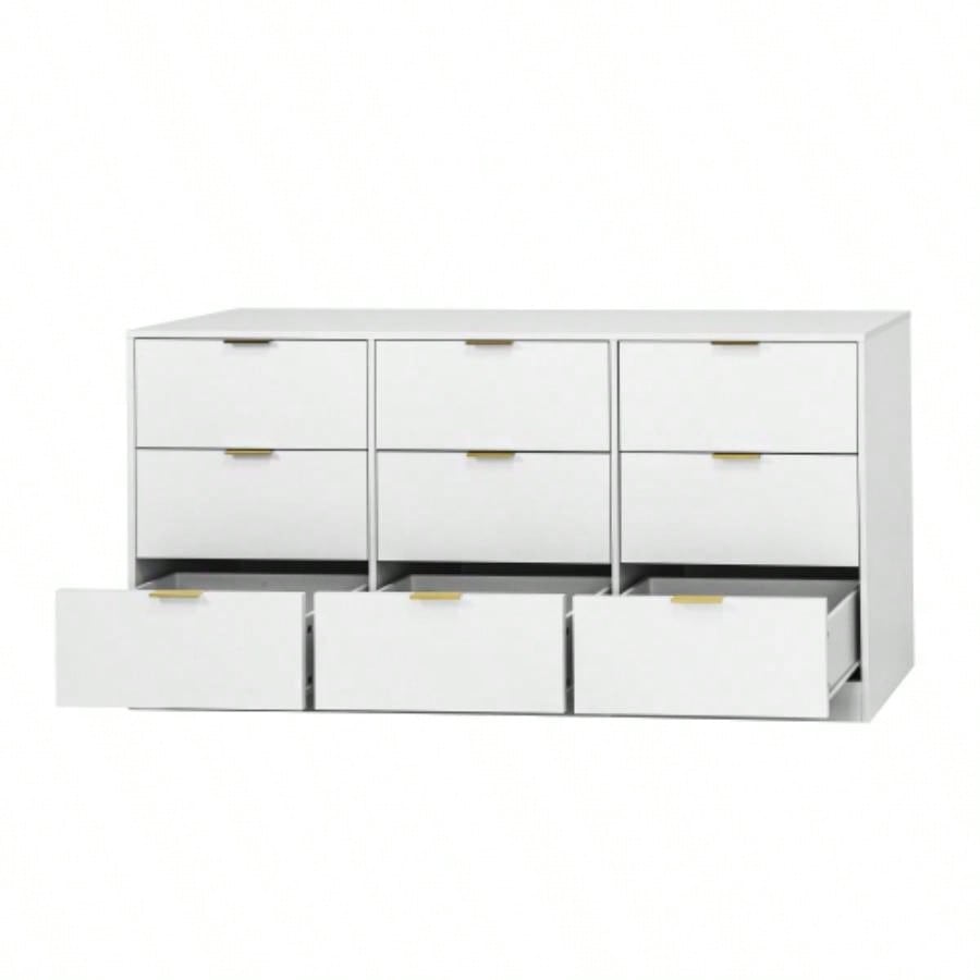 White 9 Drawer Dresser, 63 Large Deep Chest of Drawers, Wooden Dresser Storage Cabinet with 9 Drawers Bedroom, Long Dressers Living Room, Hallway