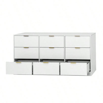 White 9 Drawer Dresser, 63 Large Deep Chest of Drawers, Wooden Dresser Storage Cabinet with 9 Drawers Bedroom, Long Dressers Living Room, Hallway