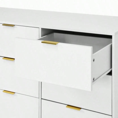 White 9 Drawer Dresser, 63 Large Deep Chest of Drawers, Wooden Dresser Storage Cabinet with 9 Drawers Bedroom, Long Dressers Living Room, Hallway