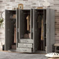 6 - Doors Wooden Wardrobe Storage Bedroom, with Big Drawers, Brown