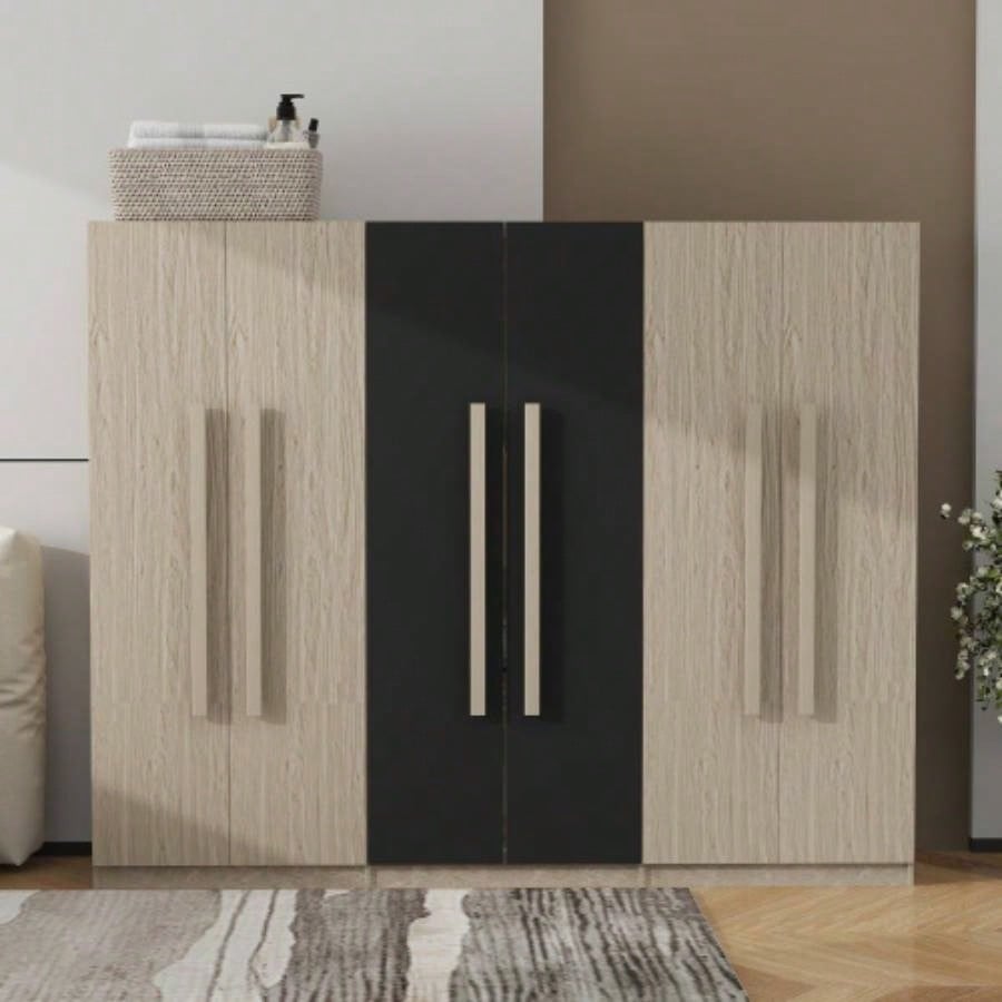 6 - Doors Wooden Wardrobe Storage Bedroom, with Big Drawers, Brown