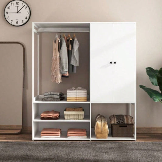 Wardrobe Closet, White Cabinet with Shelves, High wardrobe with 2 doors, some storage shelves, Large Clothing Storage with Hanging Rod Bedroom, Living/Laundry Room